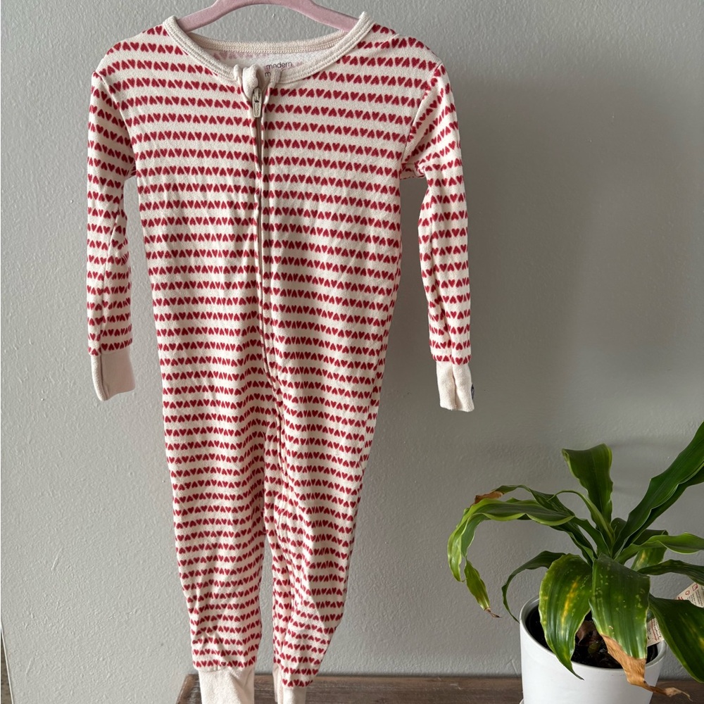 Red and White Heart Pattern Onesie